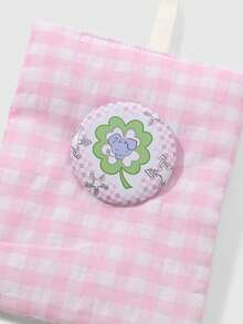 ROMWE Kawaii 1 件美观可爱卡哇伊百搭时尚高品质粉色和白色波尔卡圆点、格子、星星、三叶草、心形、音符、蝴蝶结、蕾丝、花卉、雪花、水钻、珍珠、心形、蝴蝶装饰胸针，适合角色扮演、动漫、日常穿着、礼物 - 粉白色 - 查看 7