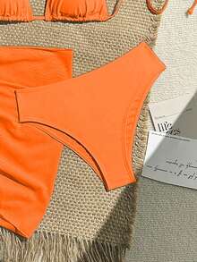Zestiva Bộ bikini 3 món màu trơn dành cho nữ, kèm họa tiết in ngẫu nhiên. - trái cam - Xem 5
