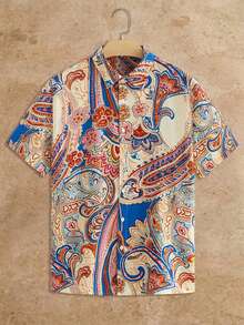 Manfinity VCAY 男士休闲佩斯利印花短袖衬衫 - 彩色 - 查看 7