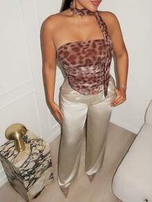 Maria Perezxox Women's Summer Y2K Gyaru Leopard Print Ruched Top - Multicolor - View 3