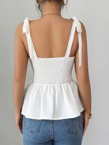 Elenzga New Waffle Ruffle Strap Bow Pearl Metal Buckle Versatile Commuter French Elegant Women Camisole - Beige - View 3