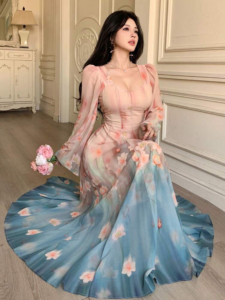 maxi dip dye floral dress MISA Mirabelle Dress Dip-Dye Floral M