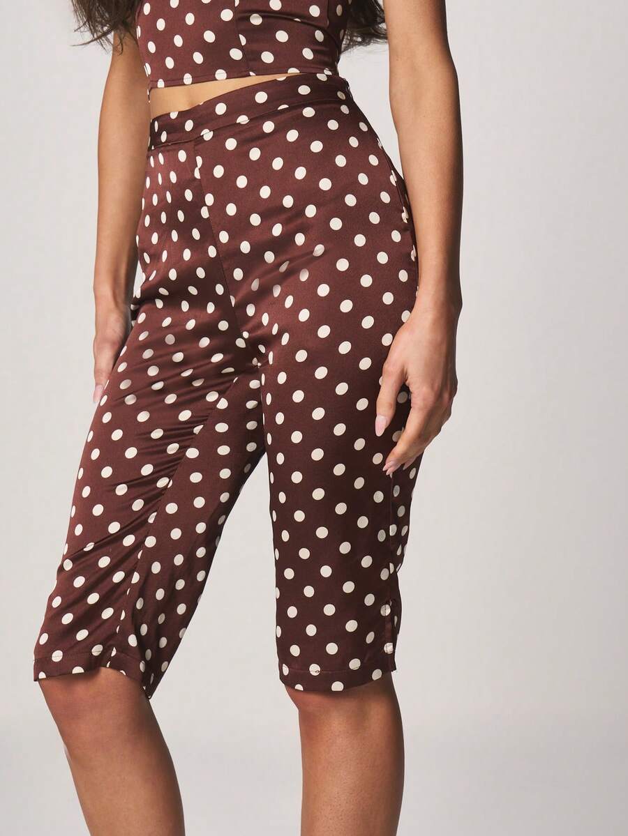 MISSGUIDED Quần lửng cạp cao chấm bi kiểu retro, dài đến đầu gối, có chun co giãn, phong cách vintage mùa hè. - Nhiều màu - Xem 1