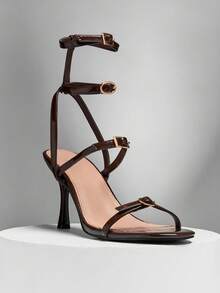 SHUZIA 女士优雅双踝带细高跟凉鞋 - 巧克力棕 - 查看 5