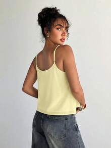 Aloruh Camiseta de mujer de unicolor con parches de malla, de moda - Amarillo claro - Ver 2