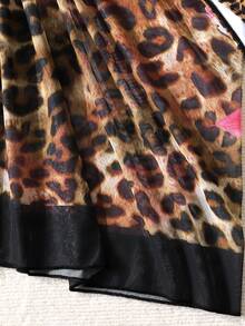 SHEIN 少女彩色豹纹和花卉印花撞色系带三件套比基尼，沙滩度假 - 棕色 - 查看 5