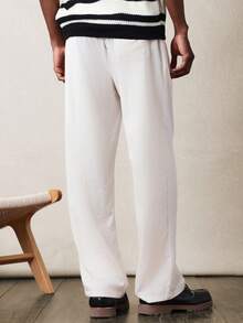SUMWON Men Linen Feel Look Straight Pull On Drawstring Casual Pants Summer Elastic Waist Comfortable Loose Fit Relaxed Everyday Trousers - Apricot - View 2