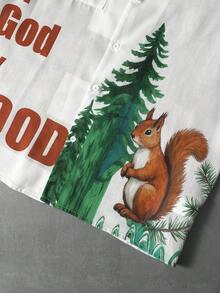 Manfinity Hypemode 男士春夏亚麻质感印花短袖休闲衬衫，年轻度假衬衫 - 白色 - 查看 5