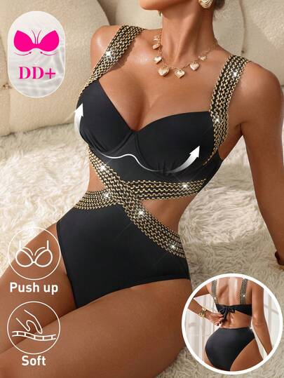 Swim DD+ Bộ bikini hai mảnh màu trơn dành cho nữ, kiểu cổ yếm khoét eo, thích hợp cho mùa xuân/hè.