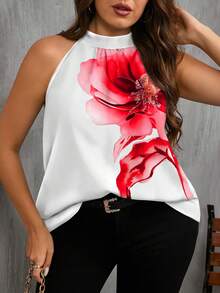 SHEIN Clasi 女士印花露背休闲百搭日常上衣，适合夏季穿着 - 白色 - 查看 1