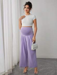 Momance Pantalones casuales de maternidad de unicolor, pantalones rectos con soporte para el vientre - Púrpura malva - Ver 5