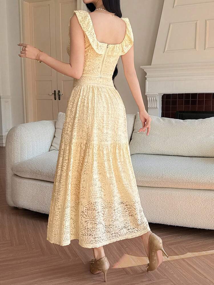 Women's Elegant Lace Ruffle Hem Camisole And Skirt 2 Pieces Set, Spring/Summer,Wedding Guest Dress Women