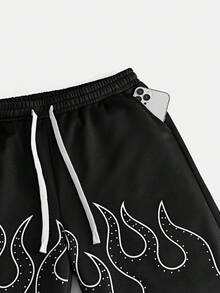 AXEPEAK Herren Lässig Set aus Flammen-Muster T-Shirt mit Strass und Shorts, Sommer - Schwarz - Übersicht 10