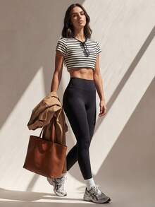 Anewsta 新款高弹力健身运动紧身裤，蜜桃提臀塑形跑步裤 - 黑色 - 查看 1