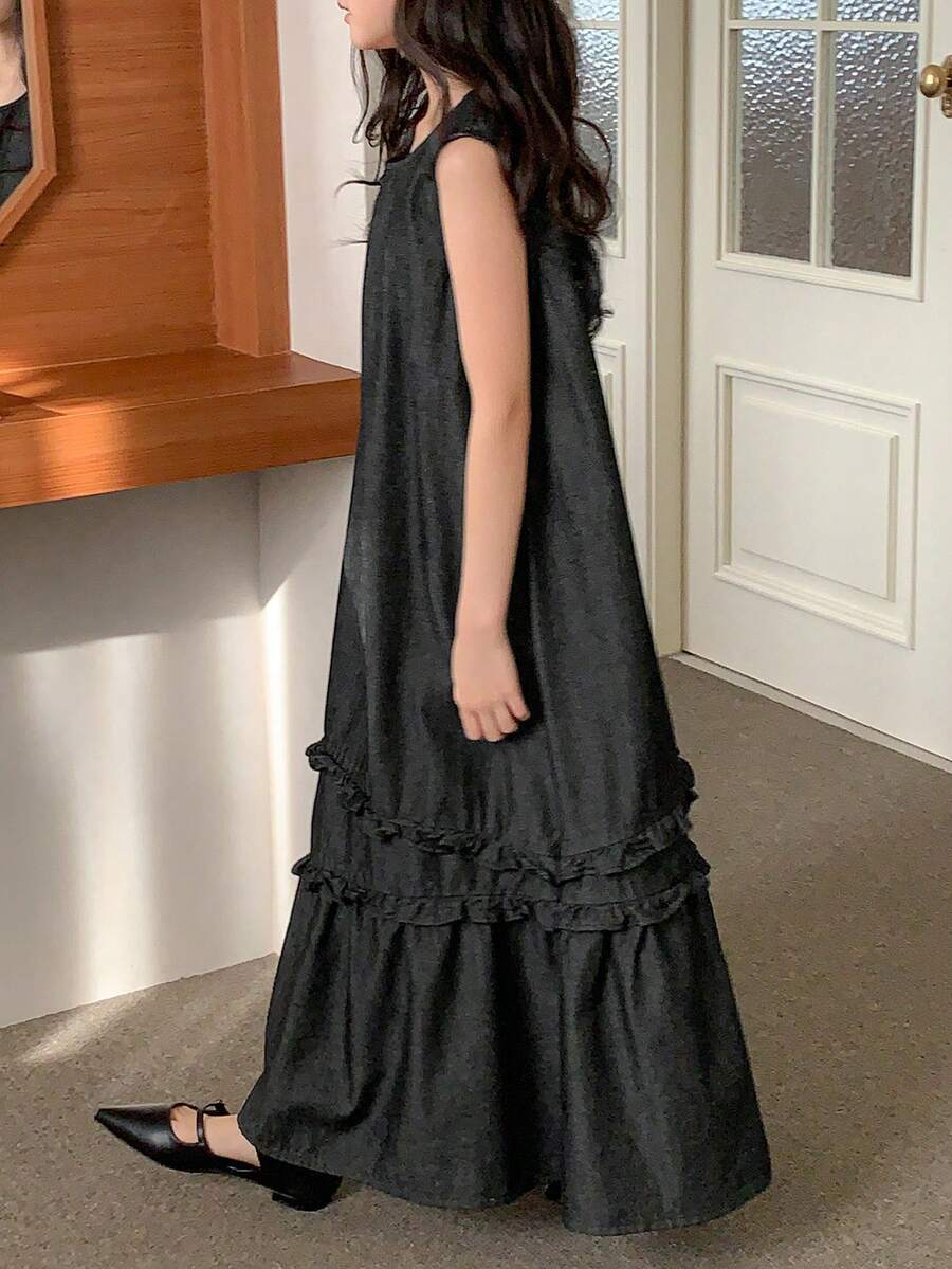 DAZY Girls Sleeveless Denim Dress - Black - View 1