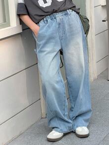 DAZY Tween Girls' Pocketed Wide Leg Loose Casual Versatile Jeans - Blue - View 4