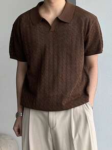 DAZY 男士纯棕色短袖针织衫，夏季 - 棕色 - 查看 7