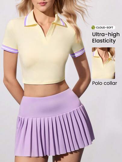 CourtClass 夏季休闲撞色短袖露脐运动Polo衫