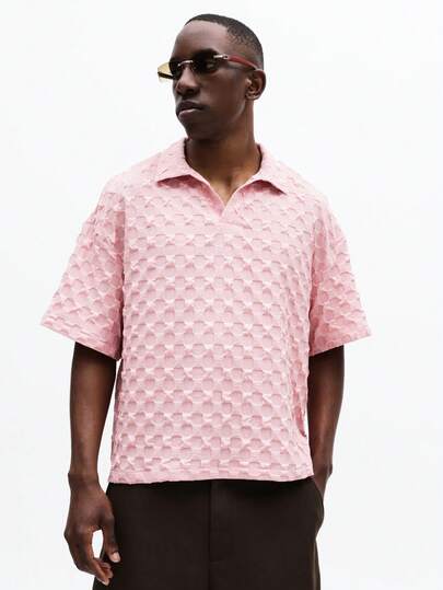 SUMWON 男士短袖 Polo 衫，蜂窝纹理图案，纽扣领，春夏休闲高尔夫服饰，常规版型