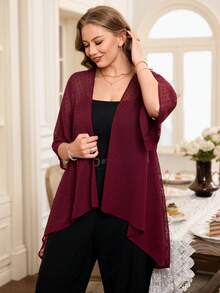 EMERY ROSE Veste décontractée à col rond et boutons pour femmes grandes tailles, été - Rouge foncé - Voir 3