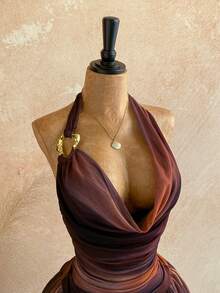 Soleia 女士撞色垂褶领露背修身迷你连衣裙，时尚夏季 - 彩色 - 查看 5