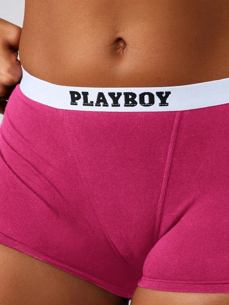 Missguided x Playboy Women's Boyshorts With Branded Waistband And Center Seam Hot Pink Underwear