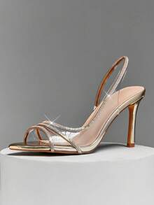 SHUZIA Women's Clear Gold Rhinestone Strap Stiletto Heels – Elegant Wedding & Party Sandals - Gold - View 4