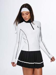 Eassivo Eassivo 女士修身翻领瑜伽上衣，运动健身服 - 白色 - 查看 1