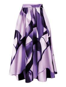 Franclia 加大码前系带全印花半身裙，休闲日常穿着长款女装，薰衣草色，优雅紫色，哈瓦那之夜 - 紫色 - 查看 2