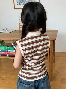 DAZY Girls (Small) Collared Knit Striped Fitted Vest - Multicolor - View 5
