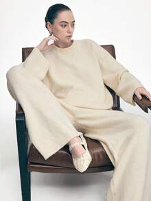 Mnmlis 女士新款灰色法式低跟尖头简约时尚羊毛玛丽珍鞋 - 米杏色2 - 查看 7