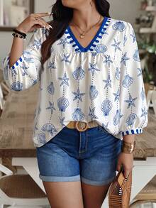 SHEIN LUNE Camisa de talla grande con estampado aleatorio - Multicolor - Ver 3