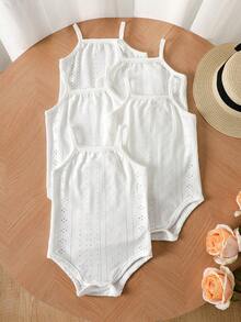 女婴镂空刺绣休闲连体衣 - 白色 - 查看 5