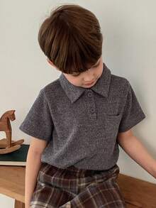 DAZY Young Boys Casual Short Sleeve Button-Up Polo Shirt - Grey - View 5