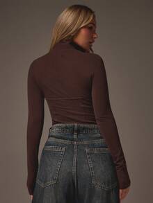 MISSGUIDED Body ajustado de cuello alto en color marrón chocolate con detalle en el busto y mangas largas para atuendos casuales de otoño e invierno - Café integral - Ver 3
