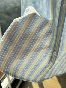 SHEIN Áo sơ mi bé gái - Áo sơ mi dài tay cài cúc kẻ sọc xanh nhạt và vàng thời trang thường ngày cho bé gái tuổi teen, thích hợp cho mùa xuân và mùa thu, 100% cotton, kiểu polo thêu, thoáng khí, mềm mại, lý tưởng cho đi học hàng ngày và những buổi đi chơi thường ngày. - màu xanh lá - Xem 8