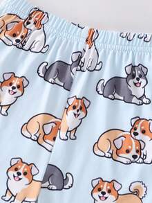 Bộ đồ ngủ ngắn tay cổ bẻ họa tiết chú chó con màu xanh hoạt hình dễ thương cho bé trai. - Màu xanh nhạt - Xem 7