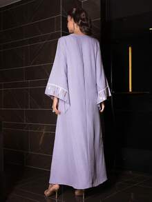 Al Najma Loose Elegant Flared Maxi Dress, Turkish & Arabic Traditional Long Robe For Women - Purple - View 2