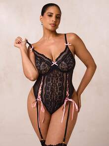 SHEIN BAE 4pcs Cute Romantic Laced Lingerie Set With Straps, Sexy - Black - View 7