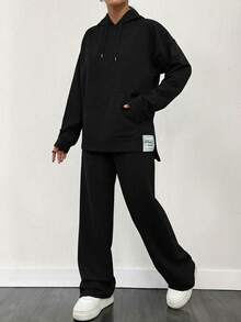 EURMUSE Light Grey Two Thread Sweatshirt And Sweatpant With Label Detail - Black - View 3