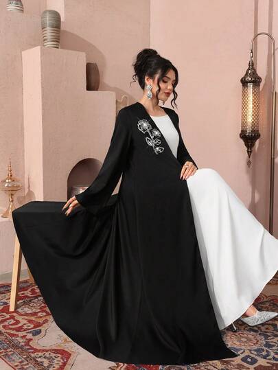 Al Najma Black Floral Embroidered Decor Loose Fit Elegant Casual Women Jacket