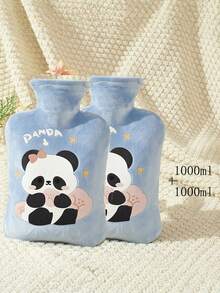 SHEIN Sac d'eau chaude à injection d'eau avec housse en tissu peluche amovible, qualité sans peluche, sac intérieur en PVC sans goût, couleur aléatoire - Panda Meimei 033 - Voir 9