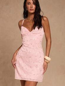 Glamine Abito mini aderente sexy ed elegante da donna con spalline annodate e schiena scoperta, adatto per appuntamenti - Rosa - Visualizzare 6