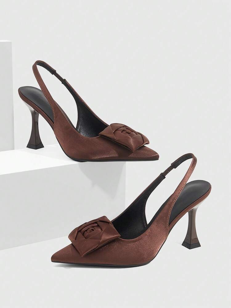 CUCCOO SZL Women's High Heels Pointed 9CM Elegant Stiletto Shoes Back Strap Easy To Wear Large Buckle Square Flower Rose Decal Brown High Heels Women's Black High Heels Sexy Wine Glass Heel Versatile For Daily/Party/Christmas/Thanksgiving Valentine's Day Dating/Party/Professional Shoes Work Shoes Outside Women's Shoes Valentine's Day