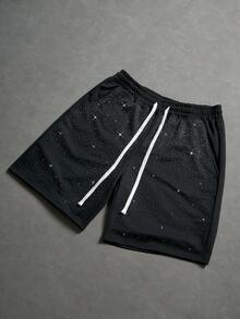 PAVTROS 男士抽绳腰带闪亮钻石印花短裤，情人节，春夏，送男友的礼物，狂欢节，复古，街头风，派对，圣帕特里克节，外出 - 黑色 - 查看 3