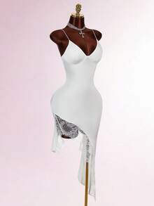 Amplova 2026 New New Style Satin Lace Design Elegant French White Mini Dress ,Summer Dress - White - View 8