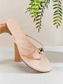 SHUZIA Women's Round Toe T Strap Thong Poolside Flip Flop Sandals - Beige - View 4