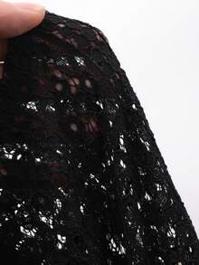 DAZY 女童圆领蕾丝泡泡袖可爱甜美衬衫 - 黑色 - 查看 9