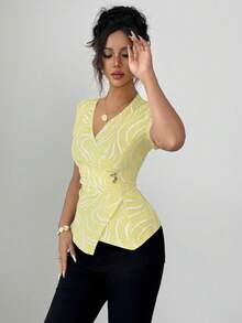 Elenzga Áo kiểu nữ tay ngắn thanh lịch, đính kim loại, xếp ly, thích hợp cho đi làm hàng ngày, đi chơi, hẹn hò, áo nỉ Halloween, đi học, Lễ Tạ ơn. - Nhiều màu - Xem 5