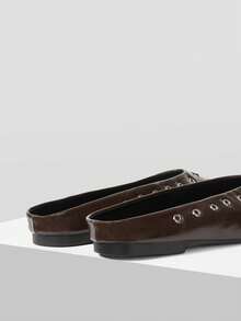 Mnmlis 女士复古英伦风穆勒鞋，春夏新款时尚百搭休闲黑色平底一脚蹬鞋，适合圣诞节户外穿着 - 咖啡棕 - 查看 6